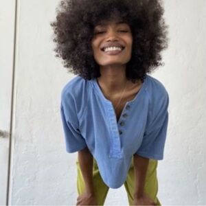 BDG Lily Oversized Henley Crop Tee Size Small